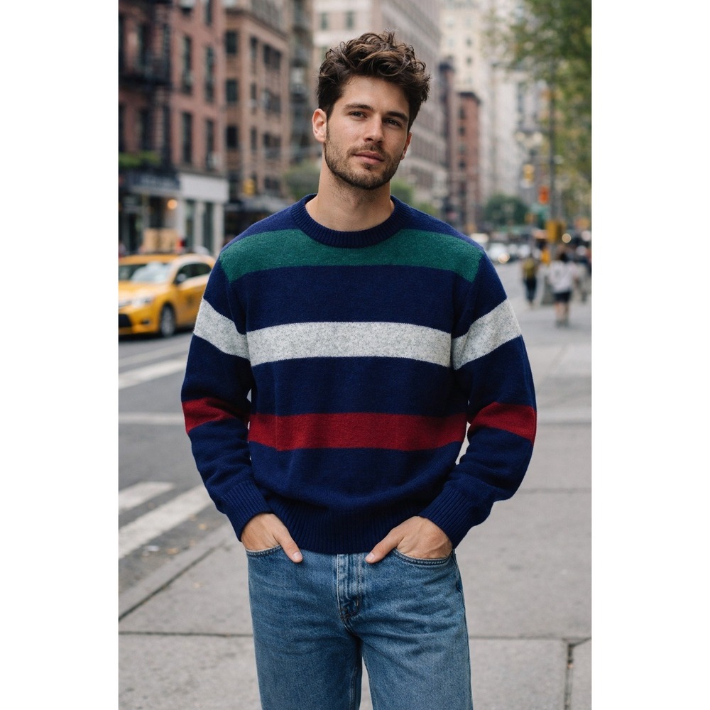 Vintage 90s Grandpa Sweater Mens XL Wool Blend Preppy Classic Crew Neck Normcore